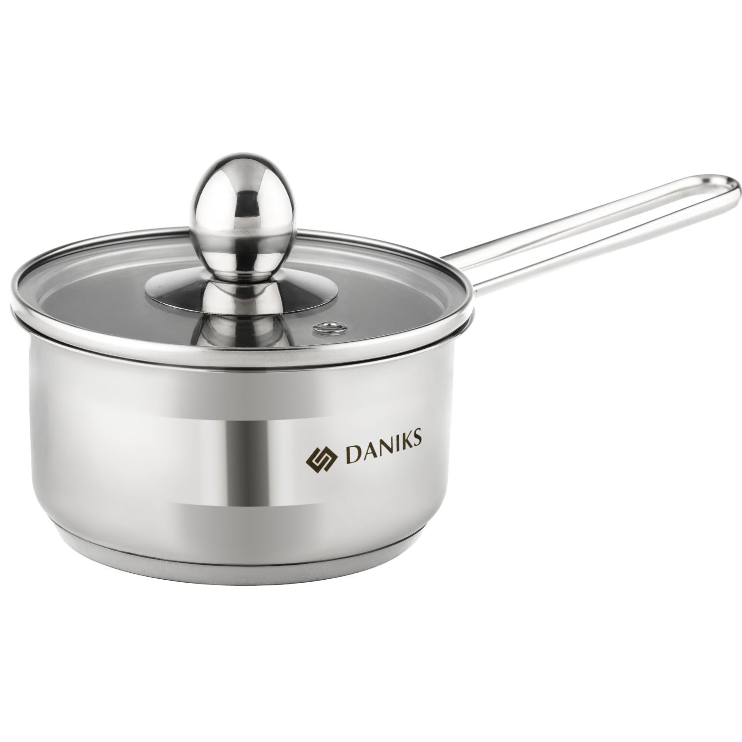 Daniks Mini 0.8 Quart Stainless Steel Saucepan with Glass Lid | Induction Small Sauce Pot | Dishwasher Safe Pot | Pot for Boiling, Milk, Spaghetti, Soup for 1 Person | Silver