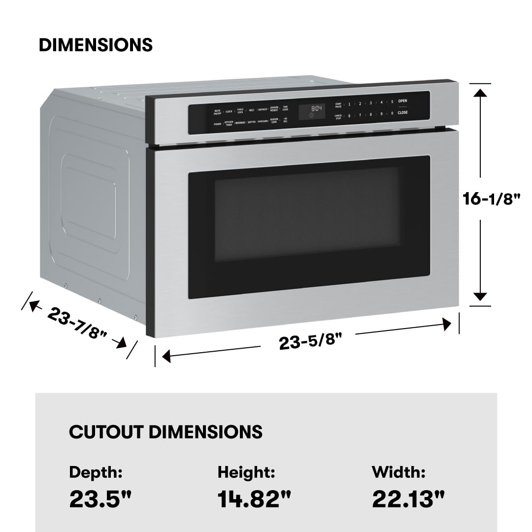 Zephyr 24 inch Built In Drawer Microwave Oven Under Cabinet - Under Counter Pull Out Microwave Drawer 1.2 cu ft