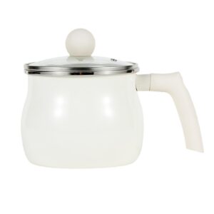 enamel milk pan with lid,2.1 quarts saucepan butter warmer with effortless handle, healthy soup pot cookware (white)