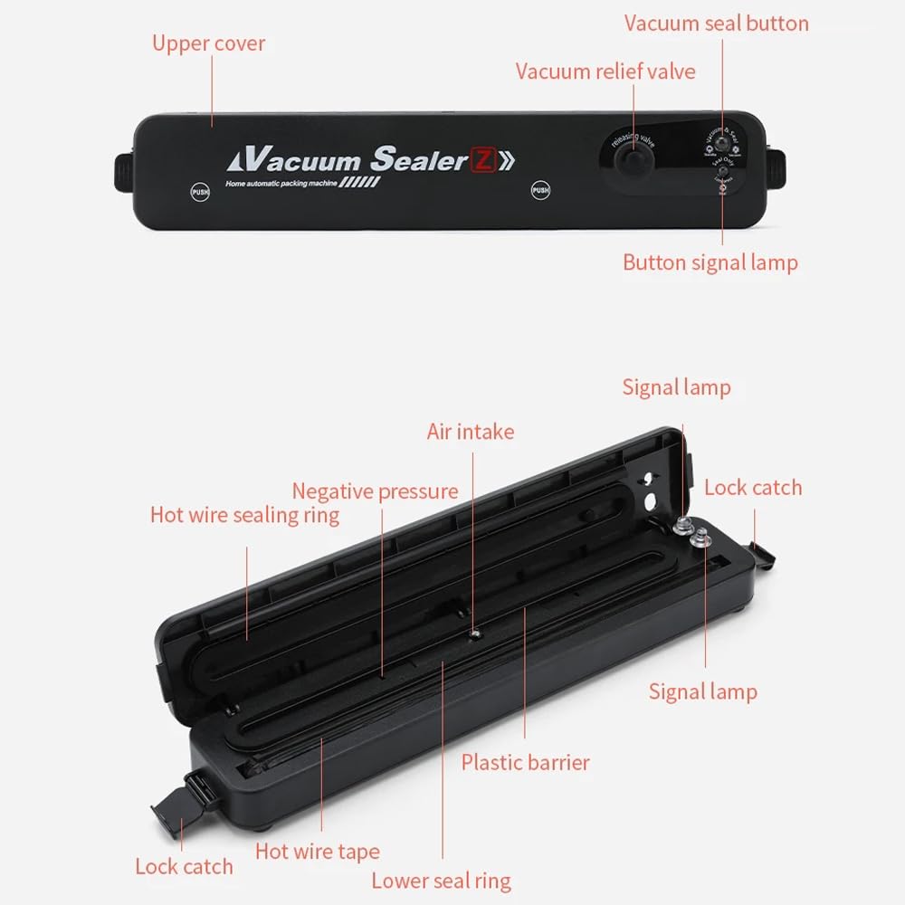 Food Sealer Machine Dry Vacuum Sealer Machine Storage Air Sealer Machine Sealing Machine with 10 PCS 17 * 25cm Textured Vacuum Seal Bags and Storage Bag