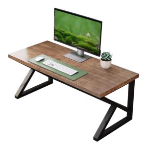 Sihtengxxhongs Solid Wood Computer Desk,Rustic Style 55-inch Large Office Desk- Modern Gaming Working for Home Office, Modern Simple Design, Ideal for Study, Writing, Dining