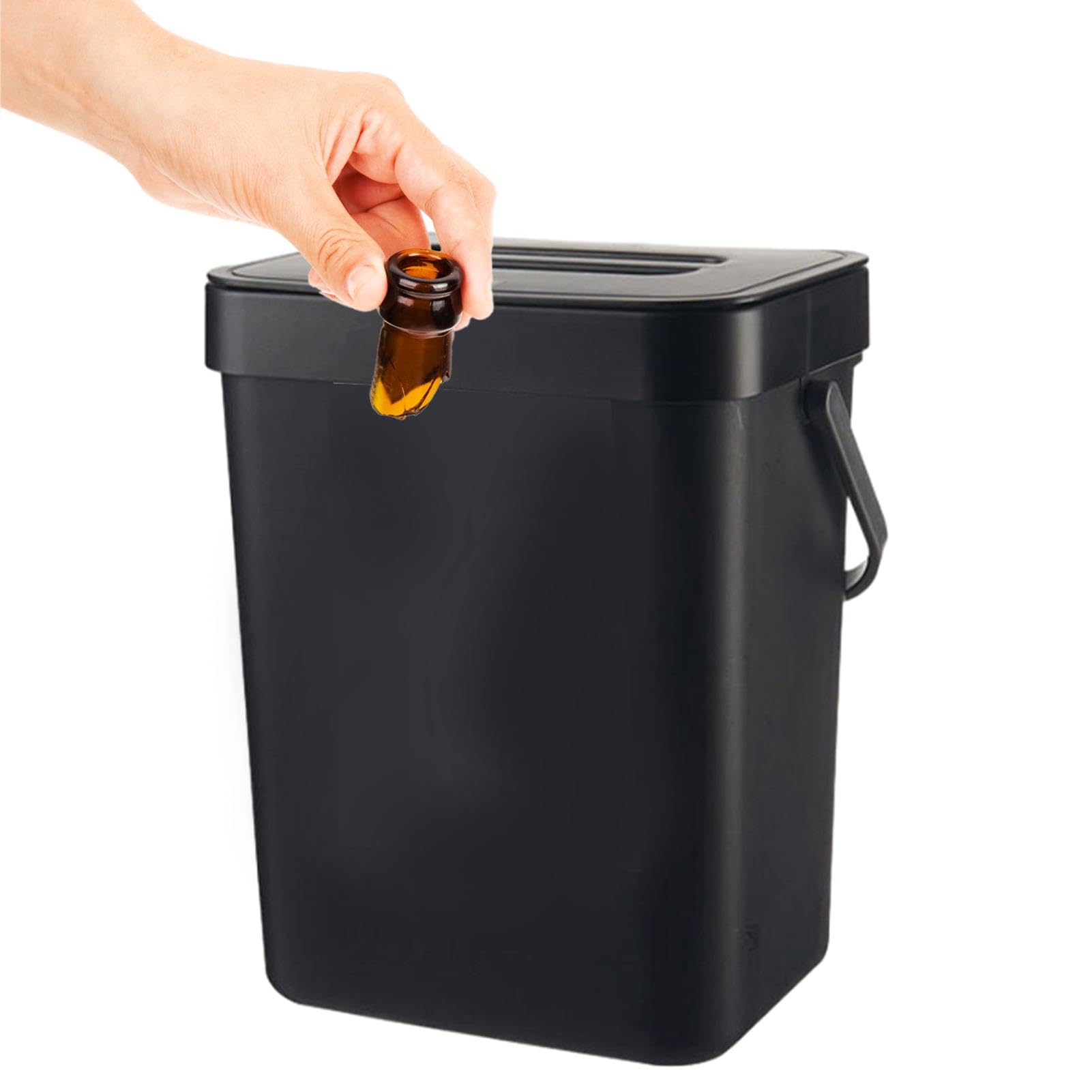 COMODA Kitchen Compost Bin for Countertop, Mountable Indoor Compost Bucket Waste Bin with Lid, Hanging Small Trash Can with Lid Under Sink for Kitchen Bathroom, black, LK065QTCQS365J85