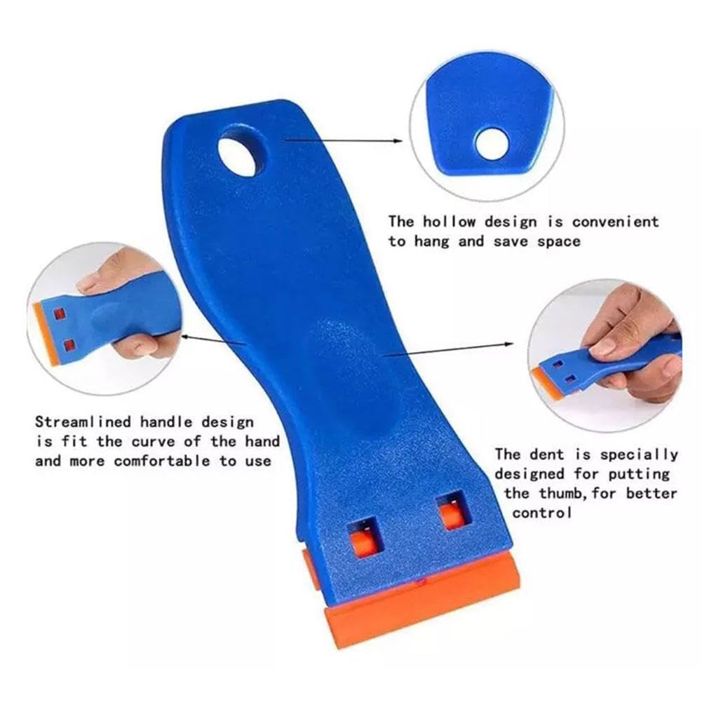 Multifunctional Glue Removal Shovel, Putty Knife, Sticker Remover Tool, Car Sticker Remover, Plastic Razor Blades, Plastic Scraper Tool for Removing Labels Stickers Decals Taping(Blue*1+10 blade)