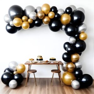 HOUSE OF PARTY Black and Gold balloon Arch Kit - 124 Pcs |5/10/12/18 Inch Graduation Balloons 2024 | Black and Gold Balloon Garland for Halloween, Baby shower, Anniversary & Party Decorations