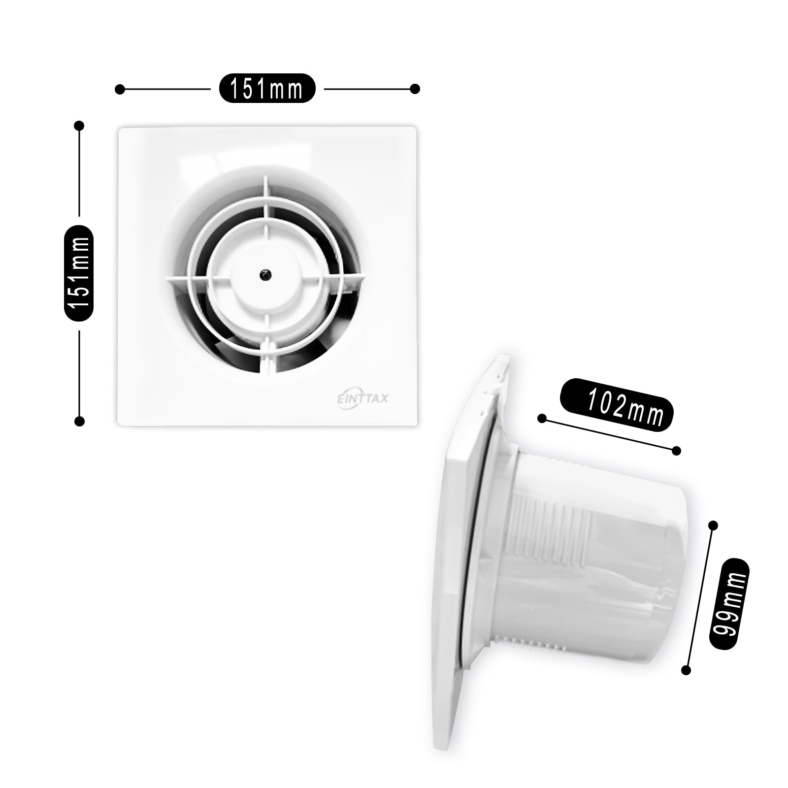 EINTTAX 4 Inch Bathroom Exhaust Fan, Wall/Window Mount Vent Fan for Bathroom Kitchen Garage, 34dB Super Quiet, IPX2 Waterproof, White