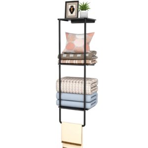 lsk wall blanket holder, 3 tier blanket storage for living room, 40 inch blanket wall rack with shelves, towel blanket ladder with blanket bar for hanging small blankets, baby quilts, matte black