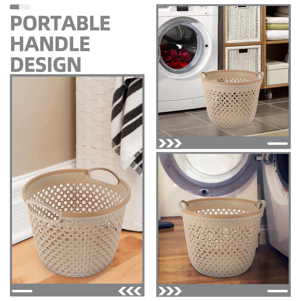 HOLIDYOYO Flexible Laundry Basket, Plastic Hamper for Clothes, Laundry Basket with Handle, Hollow Dirty Clothes Hamper, Portable Round Bin, Versatile Shopping Bag