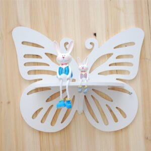 LONG XIN SERIES 1Pcs Butterfly Floating Shelf Butterfly Shape Storage Rack Wood Wall Decor Bookshelf Picture Display for Bedroom Bathroom Living Room Decor Storage