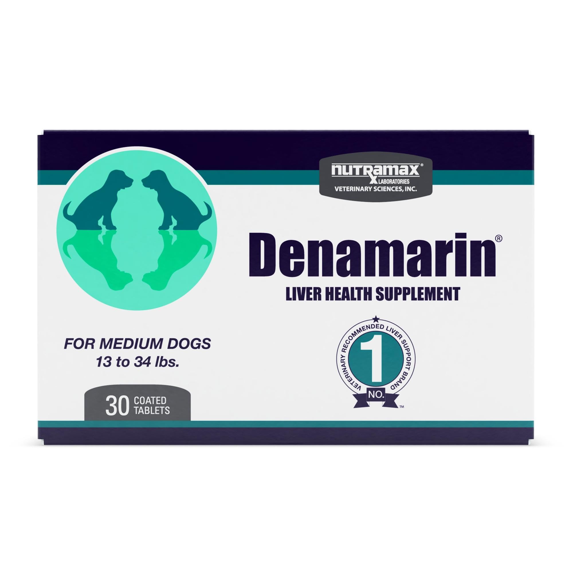 Nutramax Denamarin Liver Health Supplement for Medium Dogs - with S-Adenosylmethionine (Same) and Silybin, 30 Blister Pack Tablets