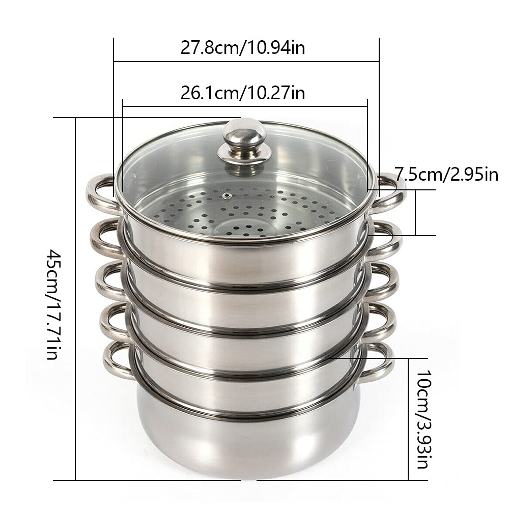 Multipurpose Stock Pot and Steamer Pot 5 Tier Pasta Pot Cooker Pot Kitchen Steaming Cookware with Lid for Cooking Vegetables, Seafood,Soups, Stews (17.71'' H)