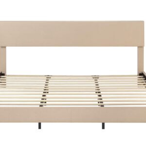 SHA CERLIN Upholstered King Size Bed Frame with Adjustable Headboard, Stable Mattress Foundation, Strong Back-Support, No Box Spring Needed, Beige