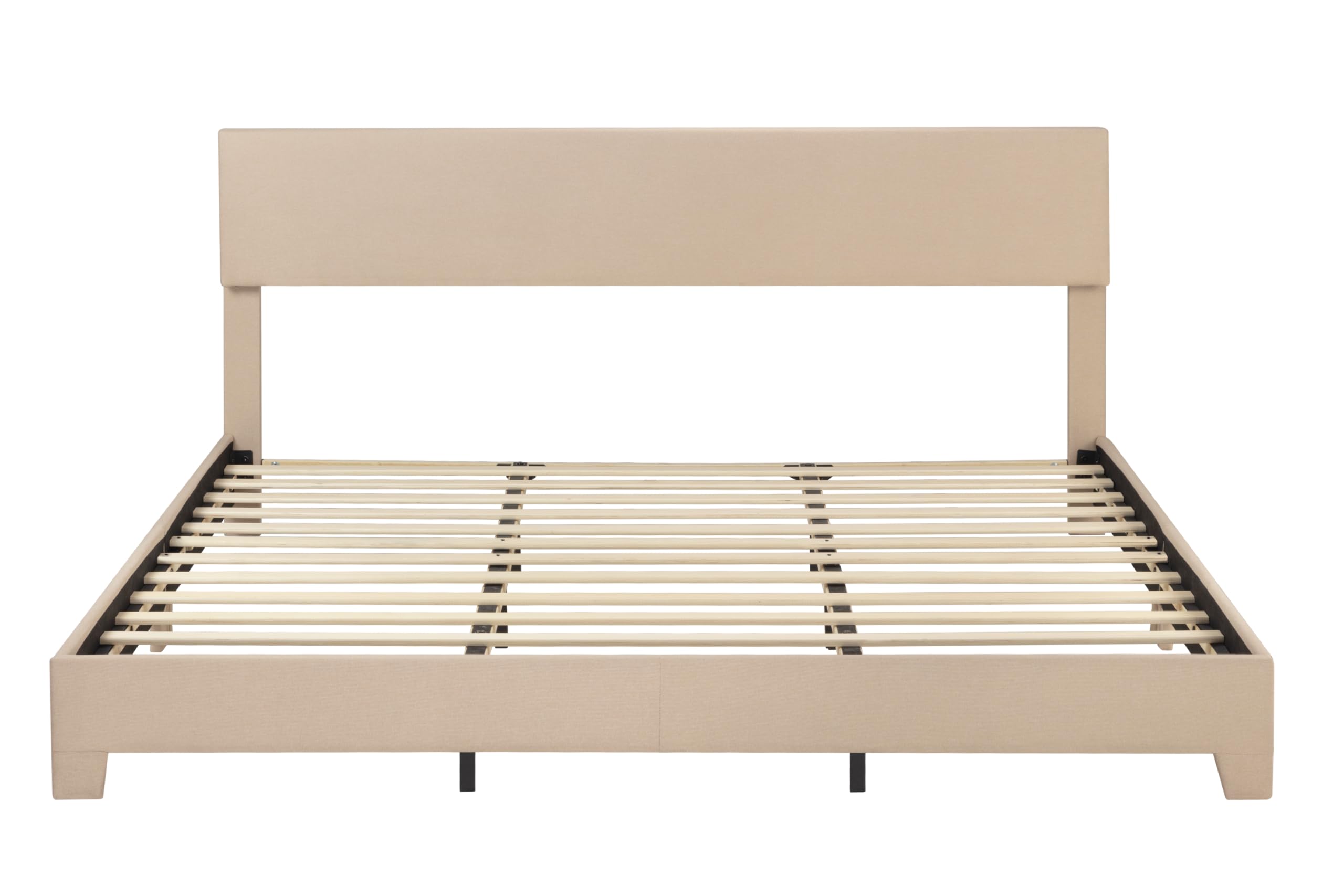 SHA CERLIN Upholstered King Size Bed Frame with Adjustable Headboard, Stable Mattress Foundation, Strong Back-Support, No Box Spring Needed, Beige