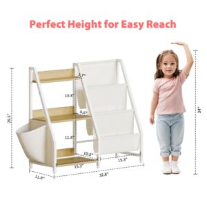 LATIBELL 3 Tier Kids Bookshelf and Toy Storage, Kids Book Sling Shelf, Montessori Baby Toddler Bookshelf for Kids, Kids Bookcase, Toy Storage Organizer, for Playroom, Bedroom, Nursery (Burlywood)