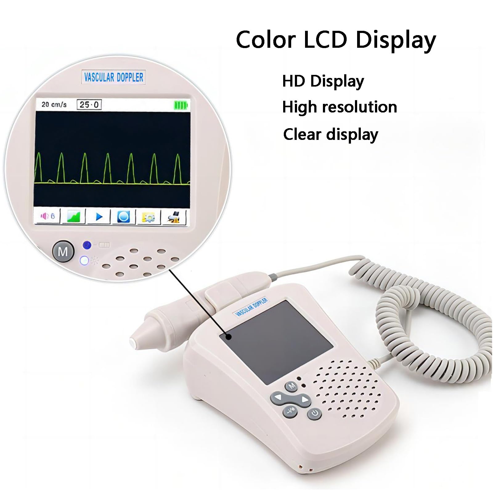 Ecqizer Doppler Handheld Blood Flow Rate Detector 8Mhz Probe Color LCD Touch Screen