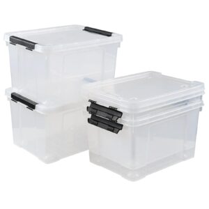 fiazony 4-pack 24 quart storage box, clear plastic storage bin with wheels