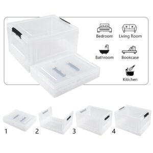 Haodehen 30 L Clear Plastic Collapsible Storage Boxes, 4 Pack Stackable Storage Bins, Folding Crate with Lids