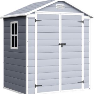 Devoko Outdoor Storage Shed, 6x4 FT Plastic Resin Shed with Floor, Garden Tool Sheds with Lockable Door for Patio Backyard Lawn Pool