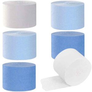 we moment dusty blue light blue white crepe paper streamers 1.8 inch widening 6 rolls，dusty blue light blue white streamer 82 feet per roll for birthday baby shower wedding party decorations