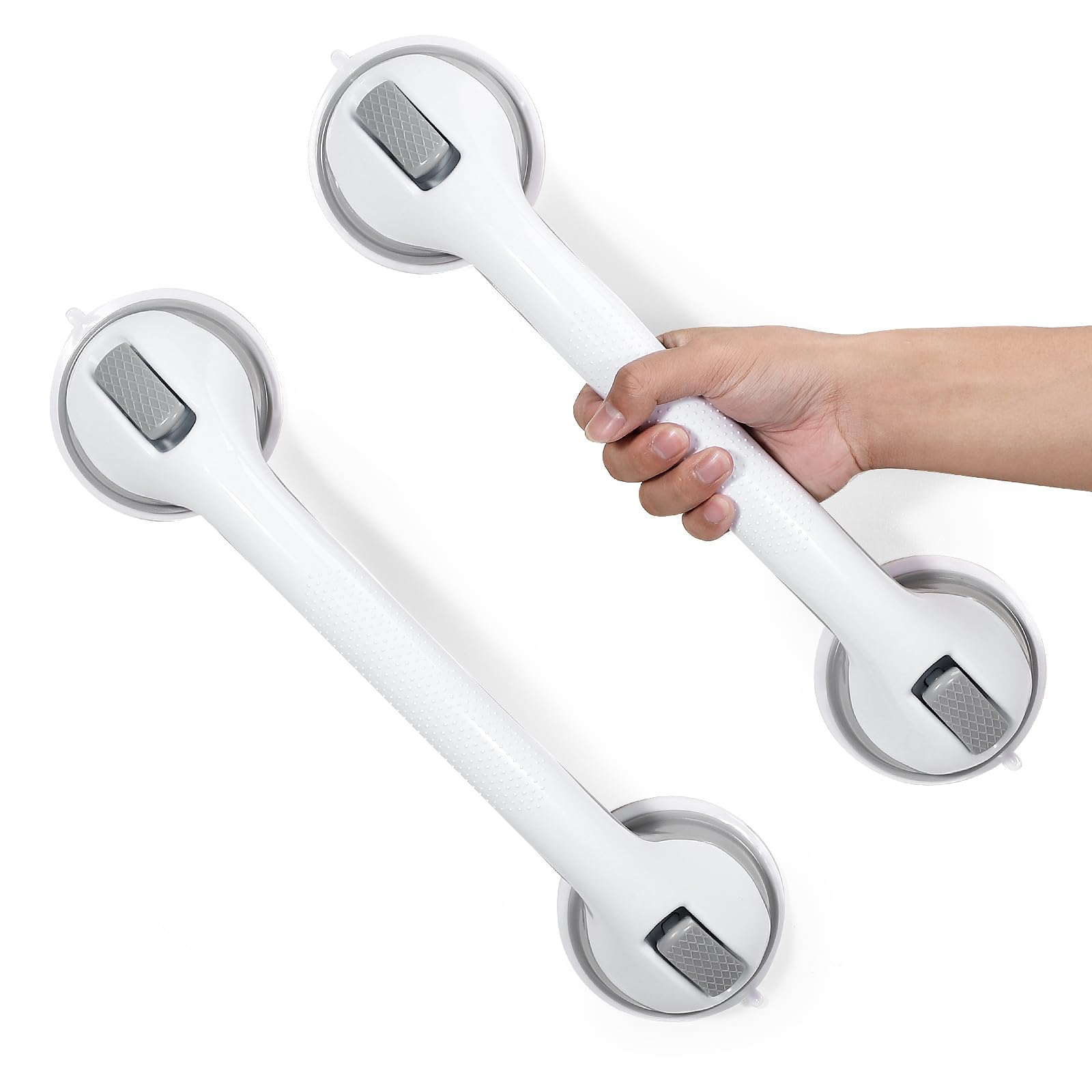 Reyiu Grab Bars for Bathtubs and Showers, 16 Inch Shower Handle Heavy Duty Suction Cup Grab Bars for Shower Chair, Bathroom Safety Bar for Elderly (2 Pack)