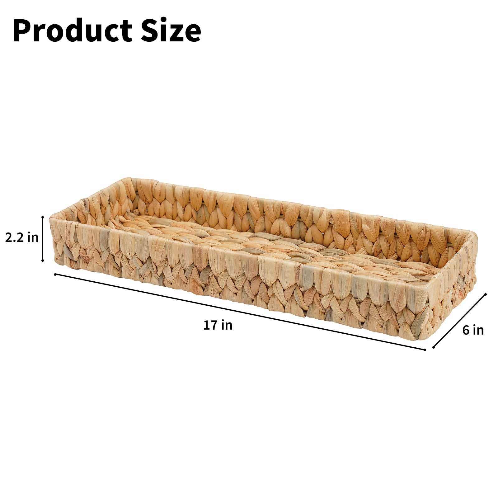 NLGQ Woven Bathroom Trays Toilet Tray - 17 in Bathroom Counter Tray Countertop Tray for Storage Toilet Paper Hand Towel Cosmetics, Rectangle Water Hyacinth Vanity Organizer Tray Decorative Tray