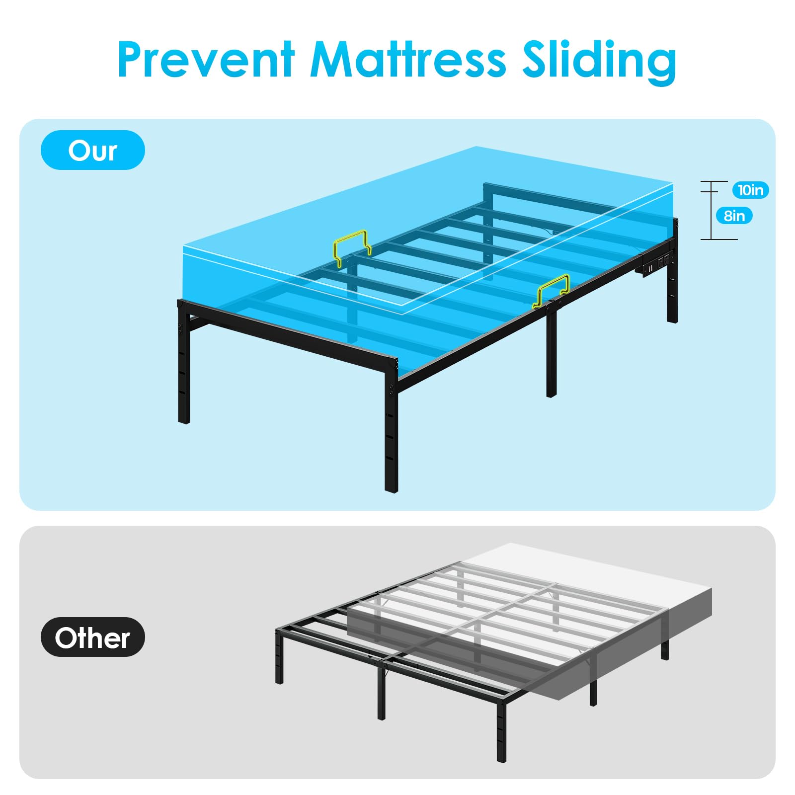 KKL Twin Bed Frames with LED Lights, 14inch Heavy Duty Steel Platform Bed Frame with Mattress Retainer Bar, Storage Space Beneath Bed, No Box Spring Needed, Easy Assembly, Noise Free