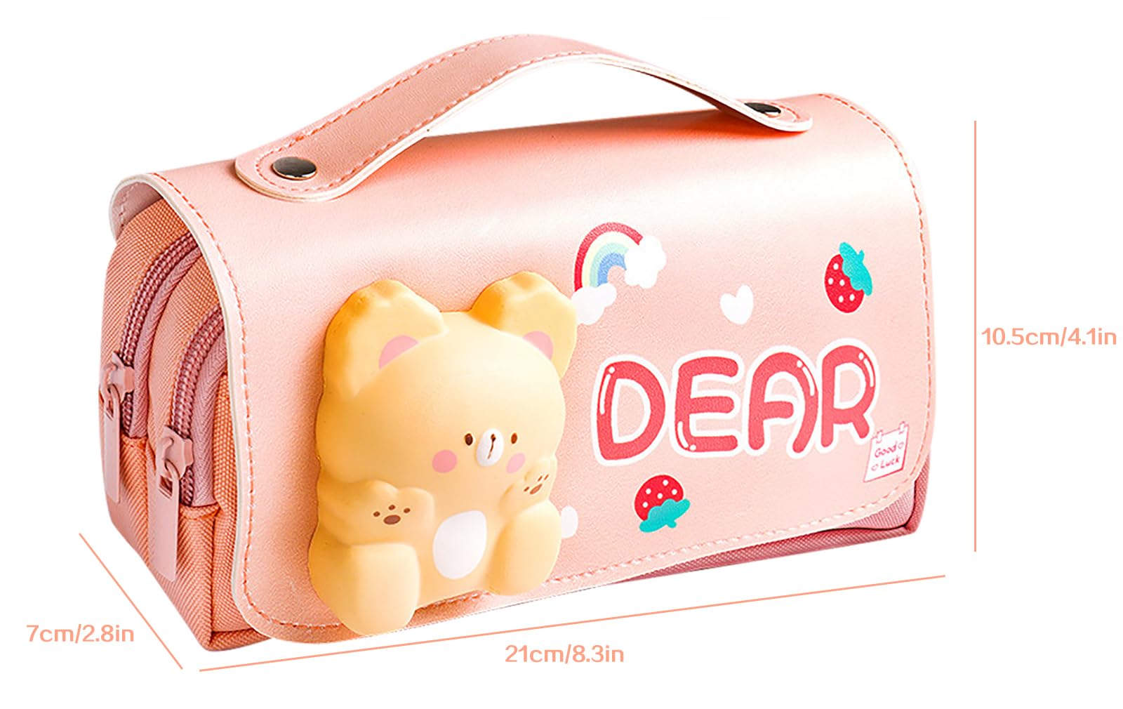 FEWOFJ Cute Bear Pencil Case for Kids,Kawaii Girls Pencil Pouch with Compartments,Stress Release Pencil Bag for Elementary Students(Pink)