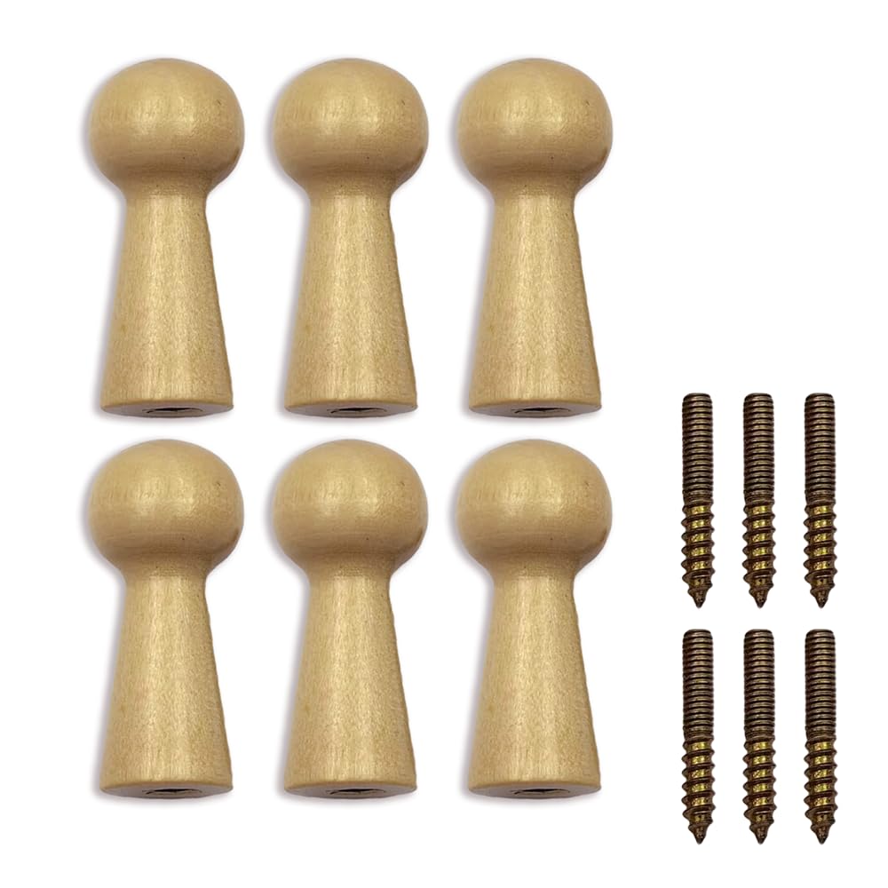 WELANGBN Wooden Shaker Peg Wood Screw-on Shaker Pegs 1.5 Inch Long Unfinished Wood Shaker Racks for Hanging Clothes Hats Towel and More DIY Paint Color (6 Pieces)