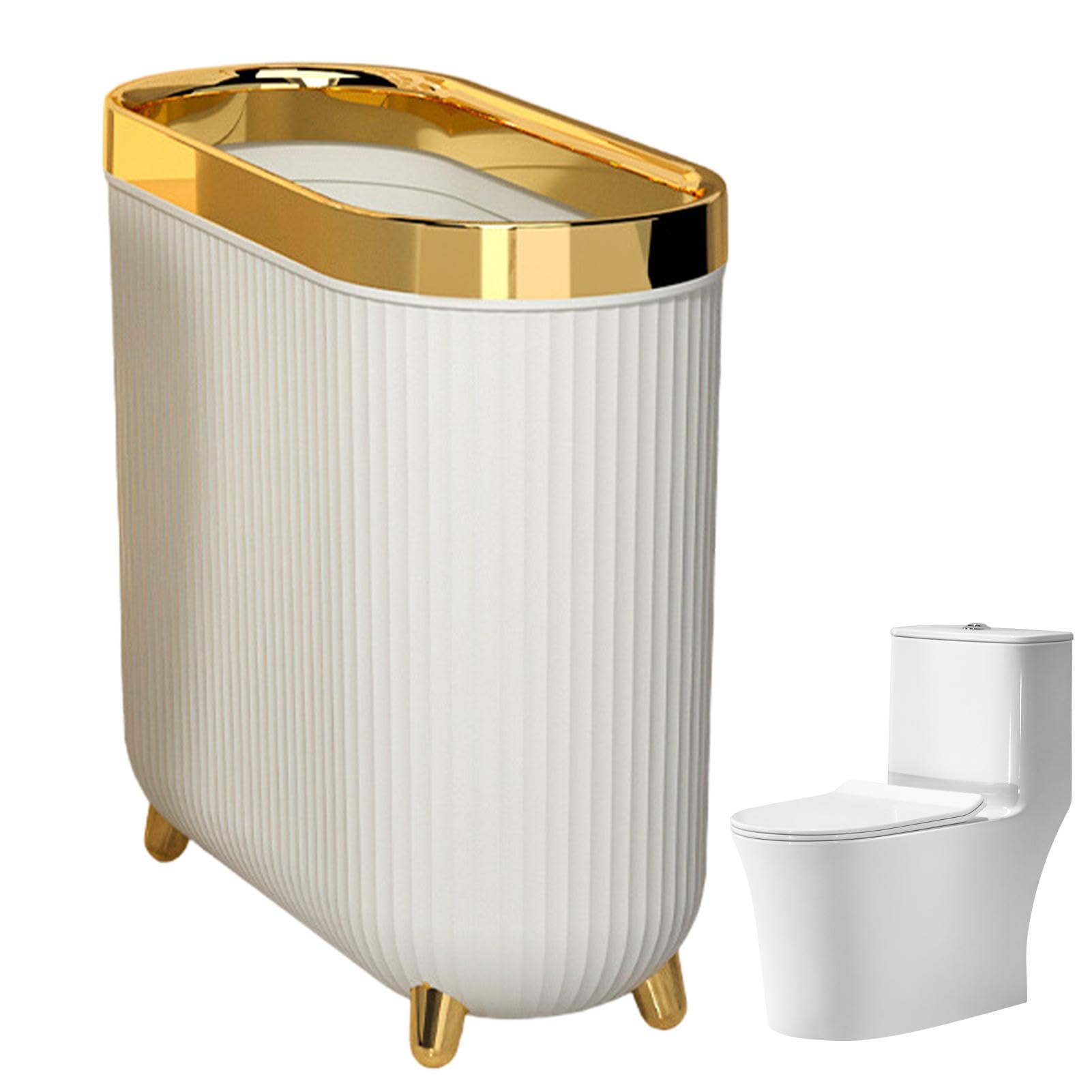 Buhyujkm Slim Toilet Trash Can with Lid | Bathroom Paper Garbage Can | Compact Design Toilet Waste Bin | Slim Trash Can for Bathroom | Toilet Garbage Can with Lid