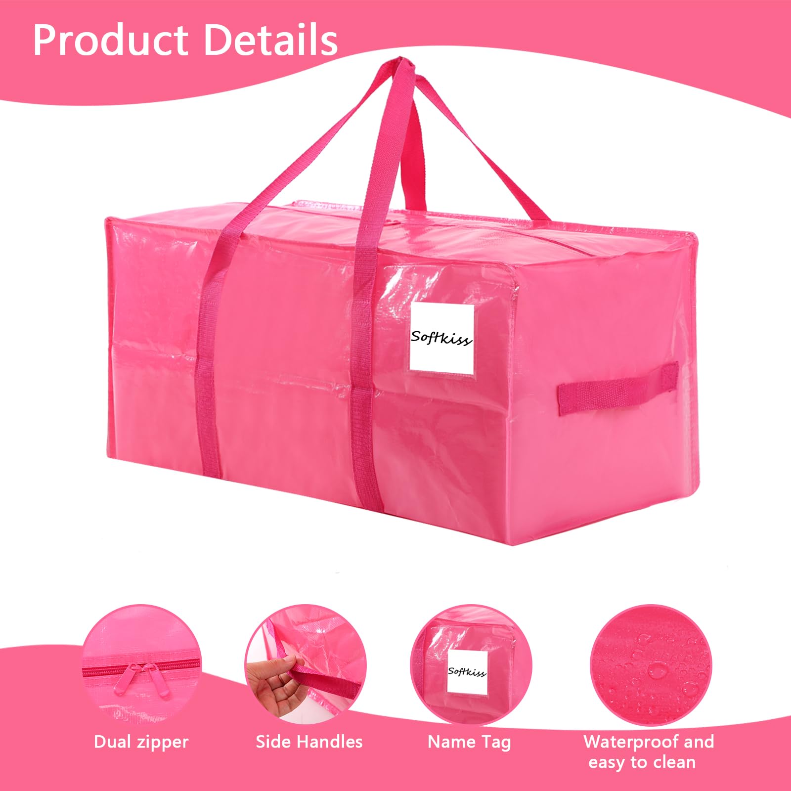 Extra Large Moving Bags with Strong Zippers and Handles Moving Supplies with lids, 8 Pack Heavy Duty Totes for Storage Bags for Space Saving, Fold Flat, Moving and Storing (8, Pink)