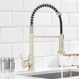 WTEZRSRGG Kitchen Faucets, Single Lever Pull Out Spout 360 Rotation Mixer Tap, Hot and Cold Spring Kitchen Faucet,Beige (Color : Beige)