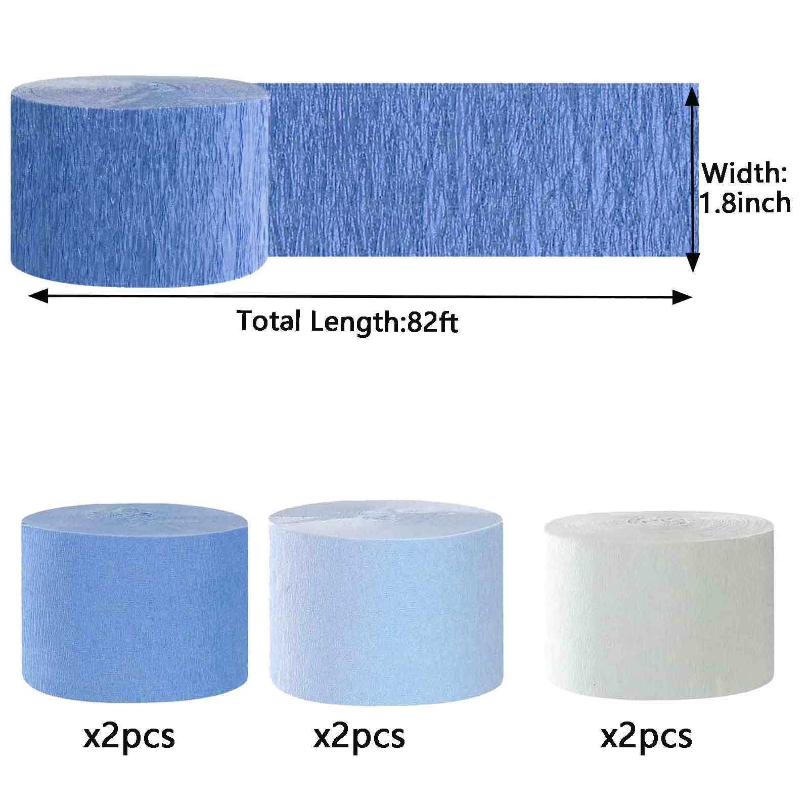 We Moment Dusty Blue Light Blue White Crepe Paper Streamers 1.8 Inch Widening 6 Rolls，Dusty Blue Light Blue White Streamer 82 feet per roll for Birthday Baby Shower Wedding Party Decorations