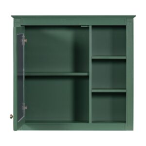 Royard Oaktree Bathroom Wall Mirror Cabinet, Modern Medicine Cabinet with Single Door and Adjustable Shelf, Over The Toilet Space Saver Storage Cabinet with 3 Open Shelves, Green