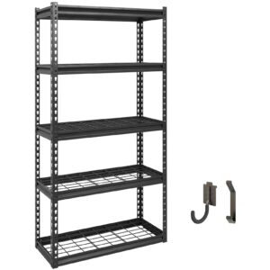 shuntong the atlas 30" w x 12" d x 60" h adjustable garage storage shelves load 2500 lbs, 5 tier heavy duty shelving unit, metal utility storage rack for warehouse pantry basement kitchen, black