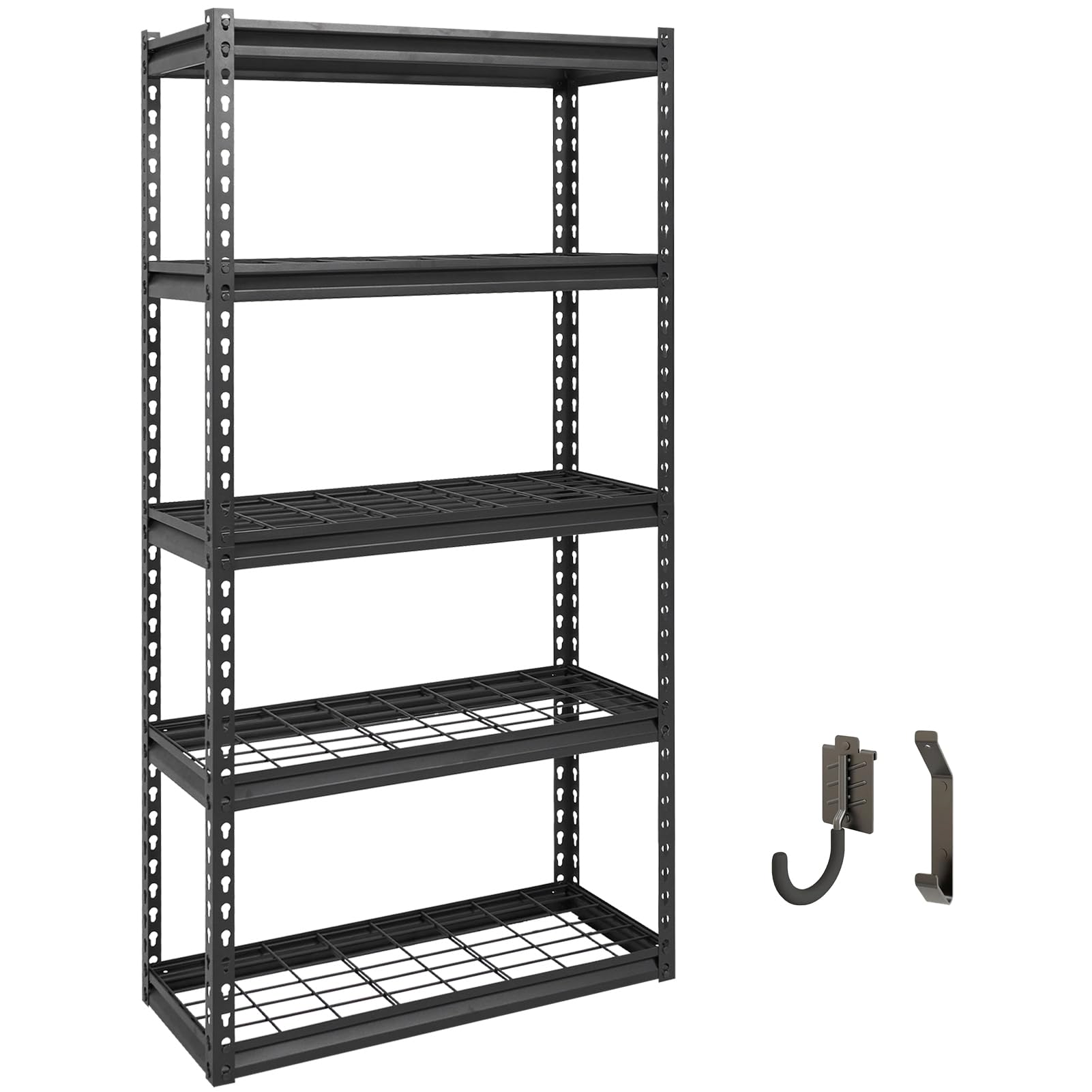 Shuntong The Atlas 30" W x 12" D x 60" H Adjustable Garage Storage Shelves Load 2500 lbs, 5 Tier Heavy Duty Shelving Unit, Metal Utility Storage Rack for Warehouse Pantry Basement Kitchen, Black