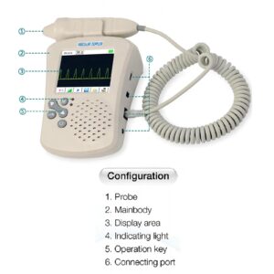 Ecqizer Doppler Handheld Blood Flow Rate Detector 8Mhz Probe Color LCD Touch Screen