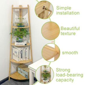 OUTREE Bamboo Corner Shelf, Upgraded Corner Shelf, Tall Corner Shelf Stand, 5 Tier Bookshelf with Versatile Shelving Unit for Living Room, Bedroom, Office, Bathroom, Easy to Store