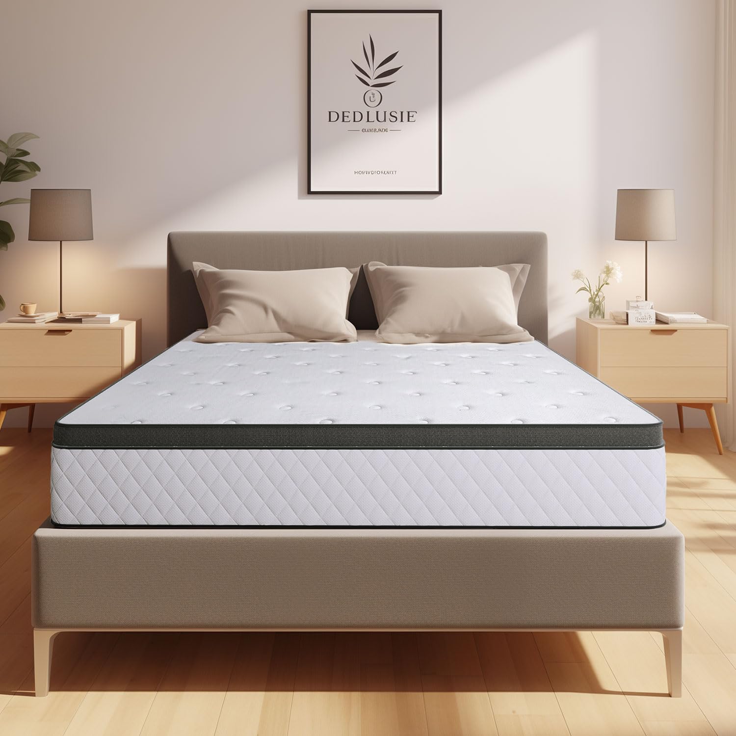 Erubry Twin Mattress, 12 Inch Plush Feel Hybrid Mattress with Breathable Euro Top Cover, Motion Isolation, Pressure Relief, Twin Size Mattress in a Box