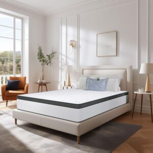 Erubry Twin Mattress, 12 Inch Plush Feel Hybrid Mattress with Breathable Euro Top Cover, Motion Isolation, Pressure Relief, Twin Size Mattress in a Box