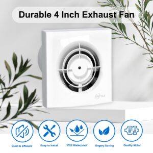 EINTTAX 4 Inch Bathroom Exhaust Fan, Wall/Window Mount Vent Fan for Bathroom Kitchen Garage, 34dB Super Quiet, IPX2 Waterproof, White