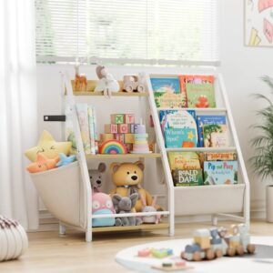 LATIBELL 3 Tier Kids Bookshelf and Toy Storage, Kids Book Sling Shelf, Montessori Baby Toddler Bookshelf for Kids, Kids Bookcase, Toy Storage Organizer, for Playroom, Bedroom, Nursery (Burlywood)