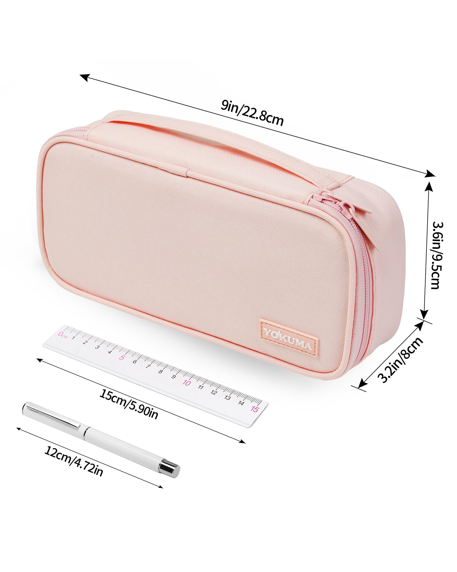 YOKUMA Cute Pencil Case for Girls, Large Pencil Pouch, Zipper Pencil Box, Aesthetic Pen Bag School Supplies for Student Teen College Adults, Pink