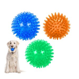 green hut 2.5" squeaky dog toy balls spike balls for pet spike ball toys for clean teeth and training spiky dog balls for aggressive chewers 3 pack