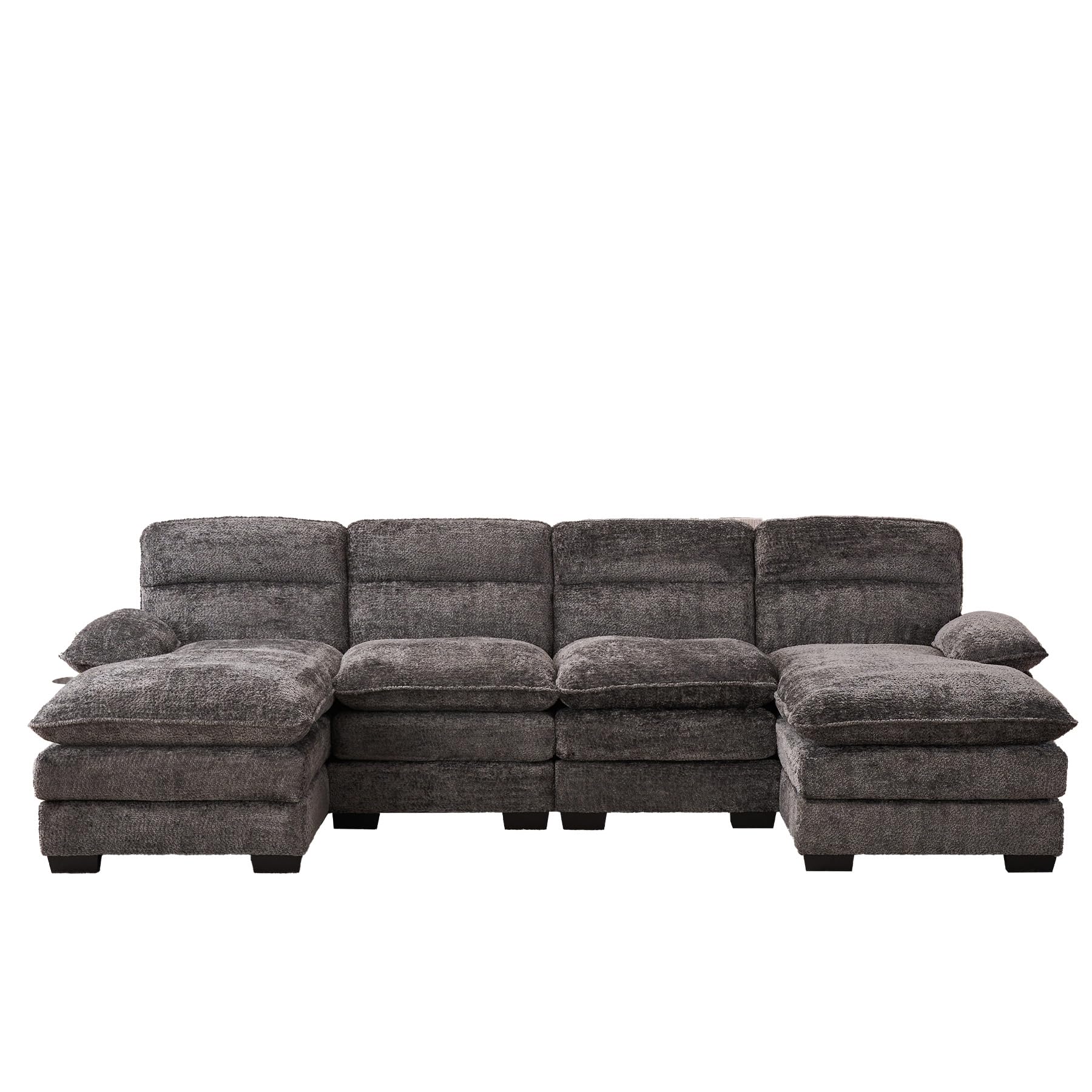 OUYESSIR U Shape Sectional Sofa Comfy Cloud Couch for Living Room, Modern Chenille Upholstery Sofa Sleeper Deep Couches with Double Chaise (Grey)