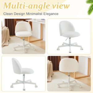 VINGLI Candy Chair Armless Cute Desk Chair,Comfy Small Office Chair with Wheels,Vanity Chair with Lumbar Support,Teddy Adjustable Rolling Swivel Computer Task Chair for Home Office,Bedroom,White