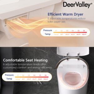 DeerValley Smart Toilet with Bidet Built In, Tankless Toilet with Auto Open & Close, Auto Flush, Heated Seat, Warm Water Sprayer & Dryer, Deodorization, and Remote Control, DV-1S0160-V3