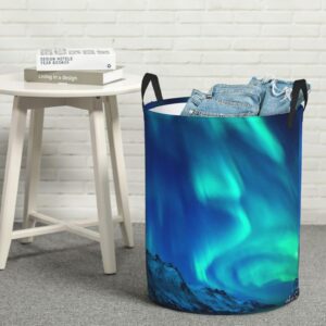 Northern Lights Oxford Cloth Polyester Cloth Circular Laundry Bucket Bedroom Living Room Special Car Trunk Tally Bucket Uv Full Screen Printed Laundry Bucket Dirty Clothes Bucket Circular Hammer