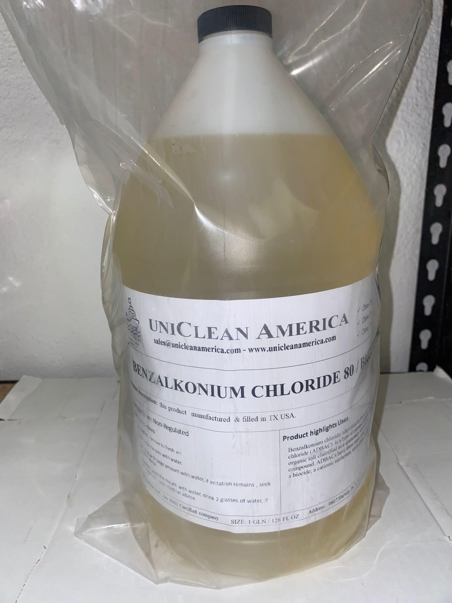 UniClean America Benzalkonium Chloride - BKC 80% - alkyldimethylbenzylammonium Chloride (ADBAC) - Made in USA (Size: 128 fl oz / 1 Gallon)