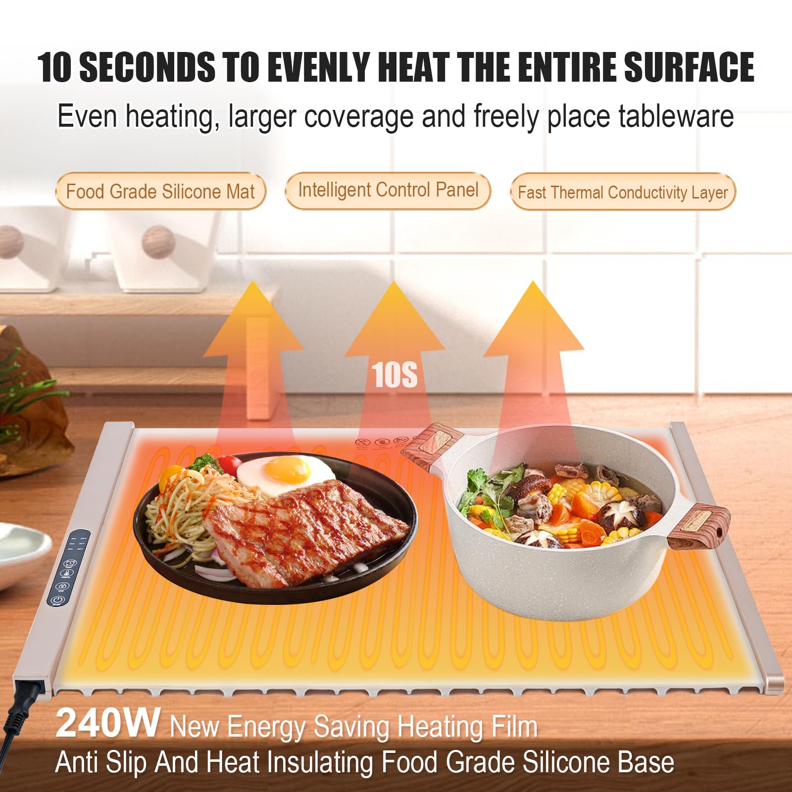 Electric Warming Tray Portable Silicone Food Warmer Heater Mat，Keep Plates Warm for Buffets Party,Travel Roll Up Fast Heating Pad,Large Surface Area Foldable Adjustable Temperature Control (L)