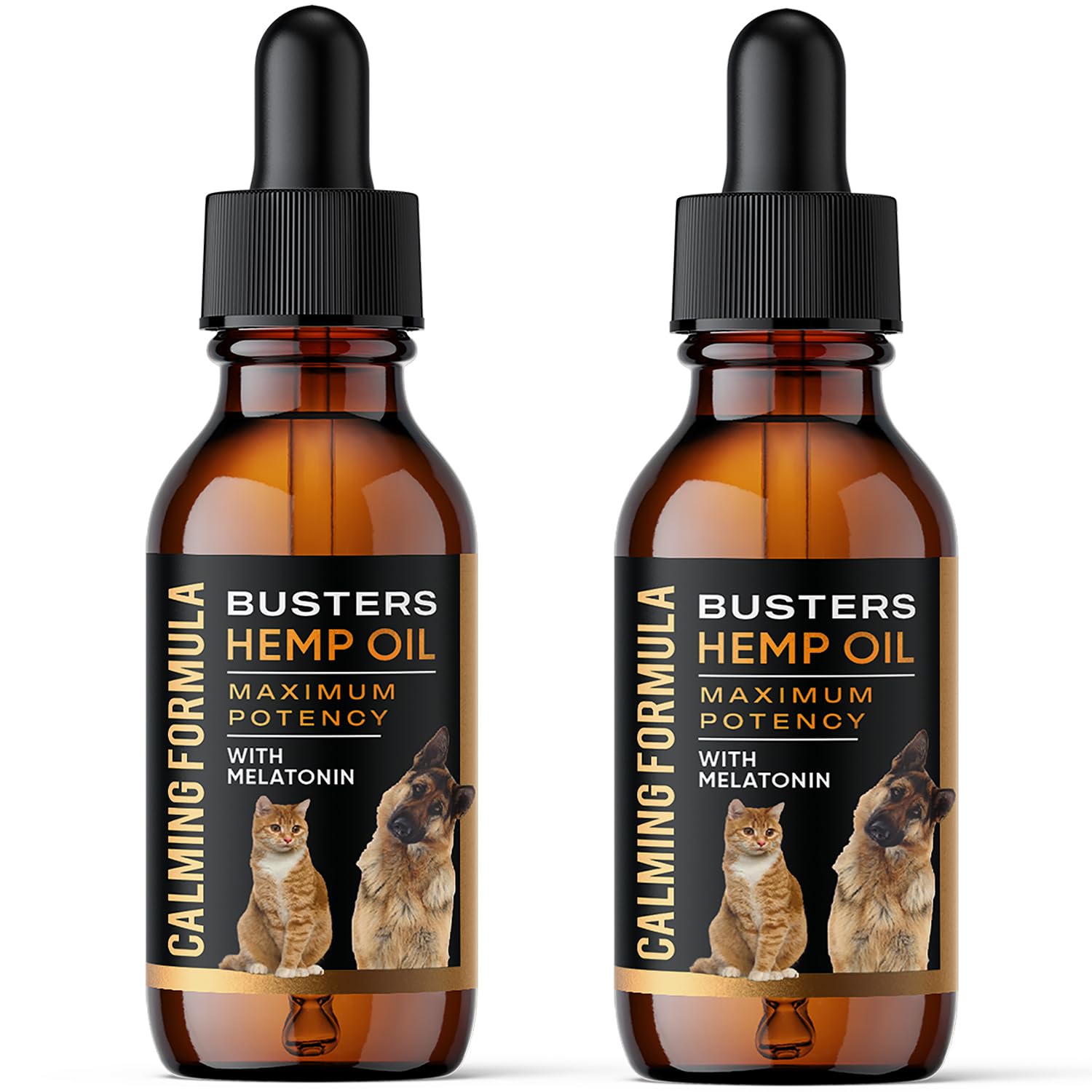 Busters 2Pack Calming Pet Hemp Oil for Dogs, Cats, Infused with Melatonin for Dogs, Sleep Support, Pain Relief, Natural Anxiety Relief, Ideal Omega Ratio, Adrenal Support (Calming Formula 2-Pack)