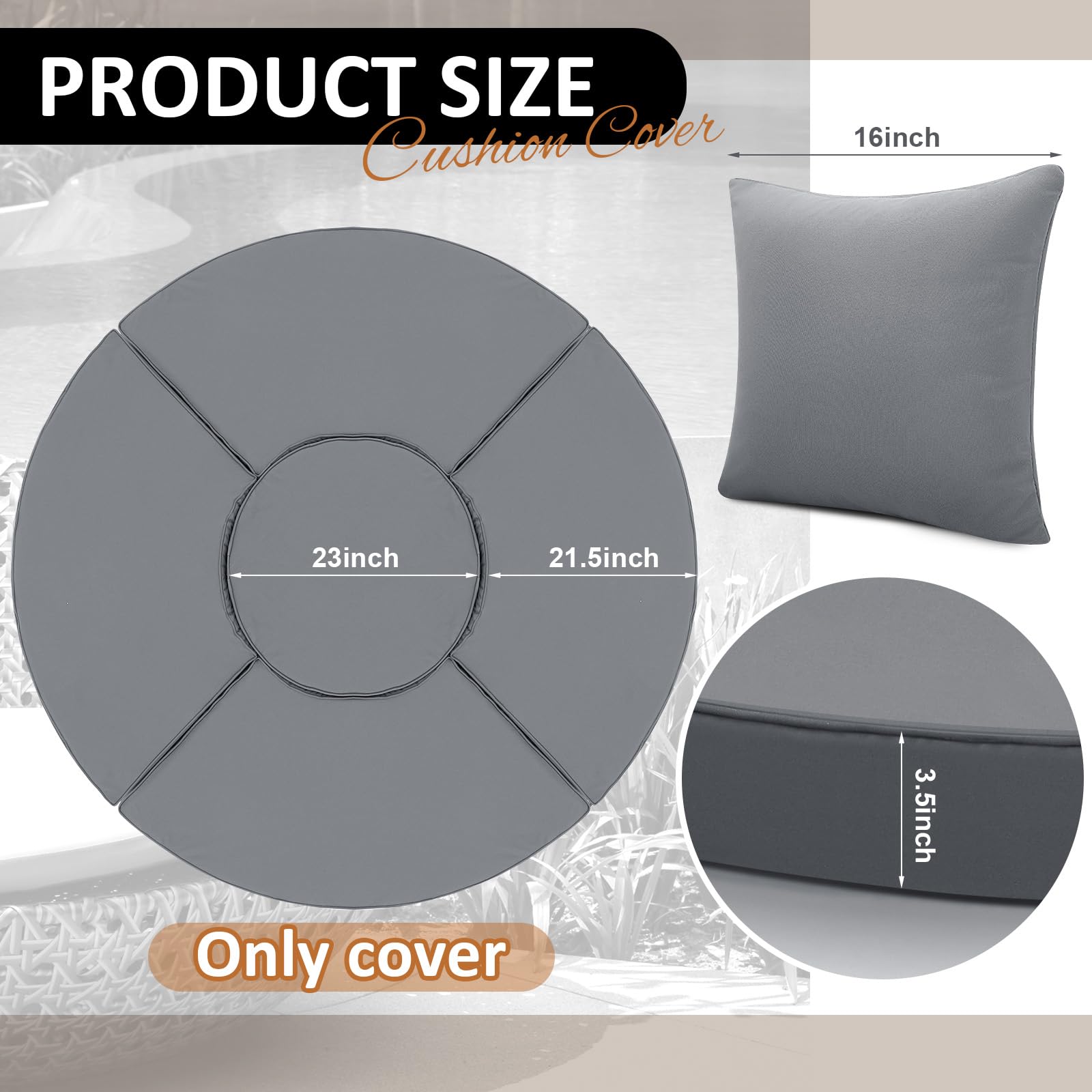 Patelai Outdoor Daybed Cushion Cover 66" Replacement Round Bed Cushion Cover Outdoor Waterproof Fade Resistant Sun Bed Outdoor Cushion Cover Patio Round Daybed Cushion Cover, Cover ONLY (Gray)